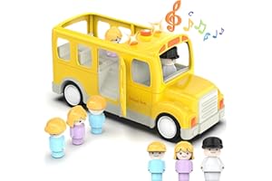Veslier School Bus Toys with 5 Play Figures for Toddlers, Kids Car Toy with Lights ＆ Sounds, Truck with Door Opening Function ＆Stop Sign, Birthday Gift for 18M+ 2 3 4 5 Year Old Boys.