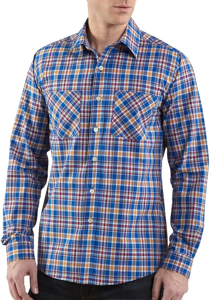 Carhartt Men's Long Sleeve Lightweight Plaid Shirt True Blue XXL