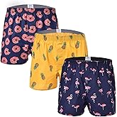 Cinvik Mens Boxer Shorts Funny Boxers Sleep Short Plaid Cotton Loose Woven Boxers for Men Small Medium Large