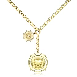 BONJOULRY Chunky Gold Heart Sun Coin Charm Necklace