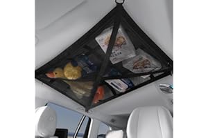 COORATTYES Upgrade Car Ceiling Cargo Net Pocket 28" x19" , Reduce Sagging Large Capacity Car Ceiling Storage Net For Suv, Strong Bearing Adjustable Roof Cargo Net Organizer for Car Van Truck