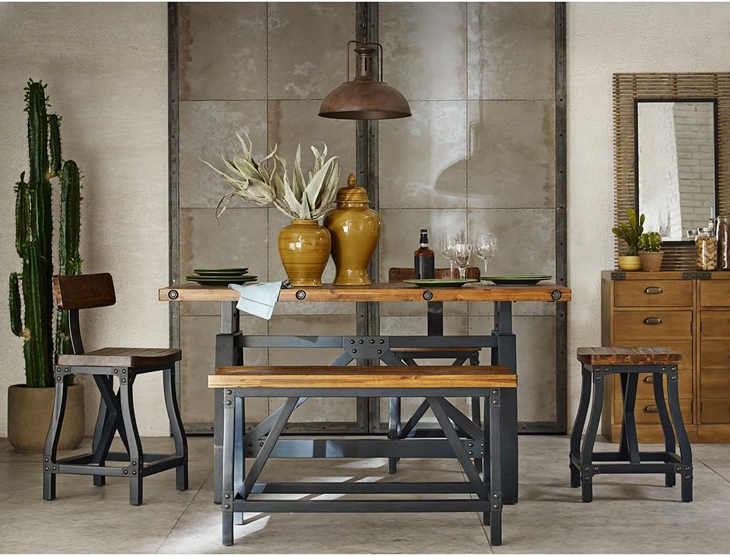 Ink+Ivy Lancaster Tall Counter Bench Solid Wood, Metal Base Seating Bench Amber