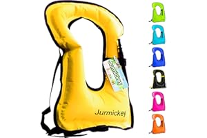 JURMICKEY Inflatable Snorkel Vest Adults, Portable Snorkel Jacket, Buoyancy Vest for Snorkeling, Swimming, Kayaking, Boating, Safety Load Up to 220 Ibs
