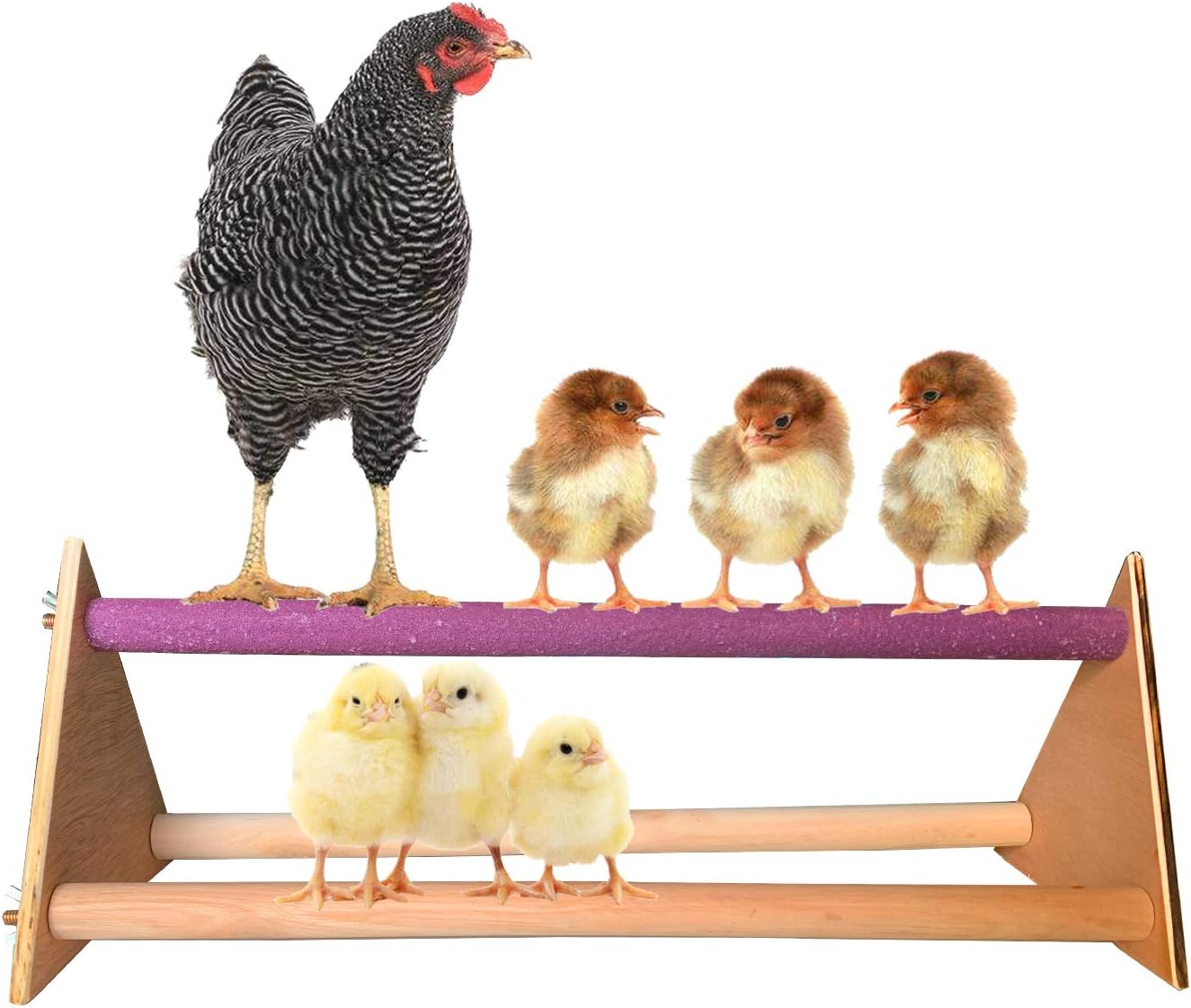 Vehomy Chicken Perch Chicken Wood Stand Chicken Toy for Hens Handmade Chicken Swing Bird Perch Stand Toy for Large Bird Parrot Hens Macaw