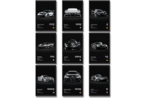 dazongweihan 9pcs Super Car Posters for Boys Room, Racing Car Wall Art for Men Guys, Sports Car Wall Decor, Race Cars Pictures Wall Decor for Bedroom Dorm Man Cave (Unframe,8x12inch) (U1)