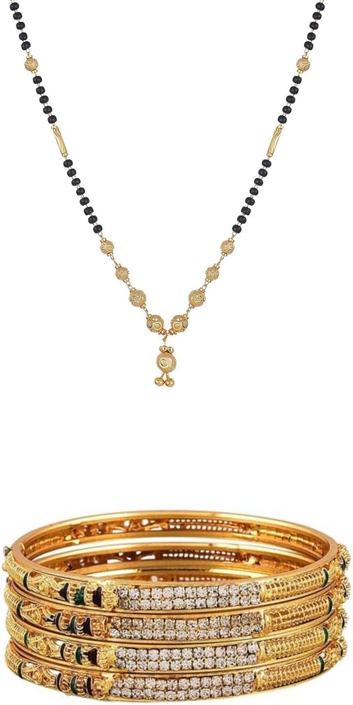 Quail Alloy Gold Plated Traditional Jewellery Combo of Mangalsutra & Bangles for Women
