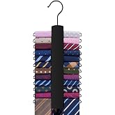 Tie & Belt Rack Hanger With 20 Foldable Metal Hooks - Space Saving Closet Organizer For Men, Black