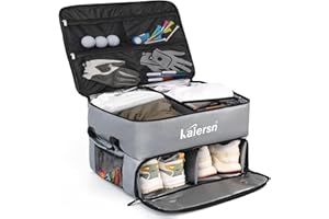 THIONYEE 2 Layer Golf Trunk Organizer, Waterproof Car Golf Locker with Separate Ventilated Compartment for 2 Pair Shoes, Golf Trunk Storage for Balls, Tees, Clothes, Gloves, Accessories, Golf Gifts