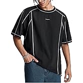 BEAUDRM Men's Letter Print Oversized T-Shirts Y2k Short Sleeve Crew Neck Streetwear Tee Tops