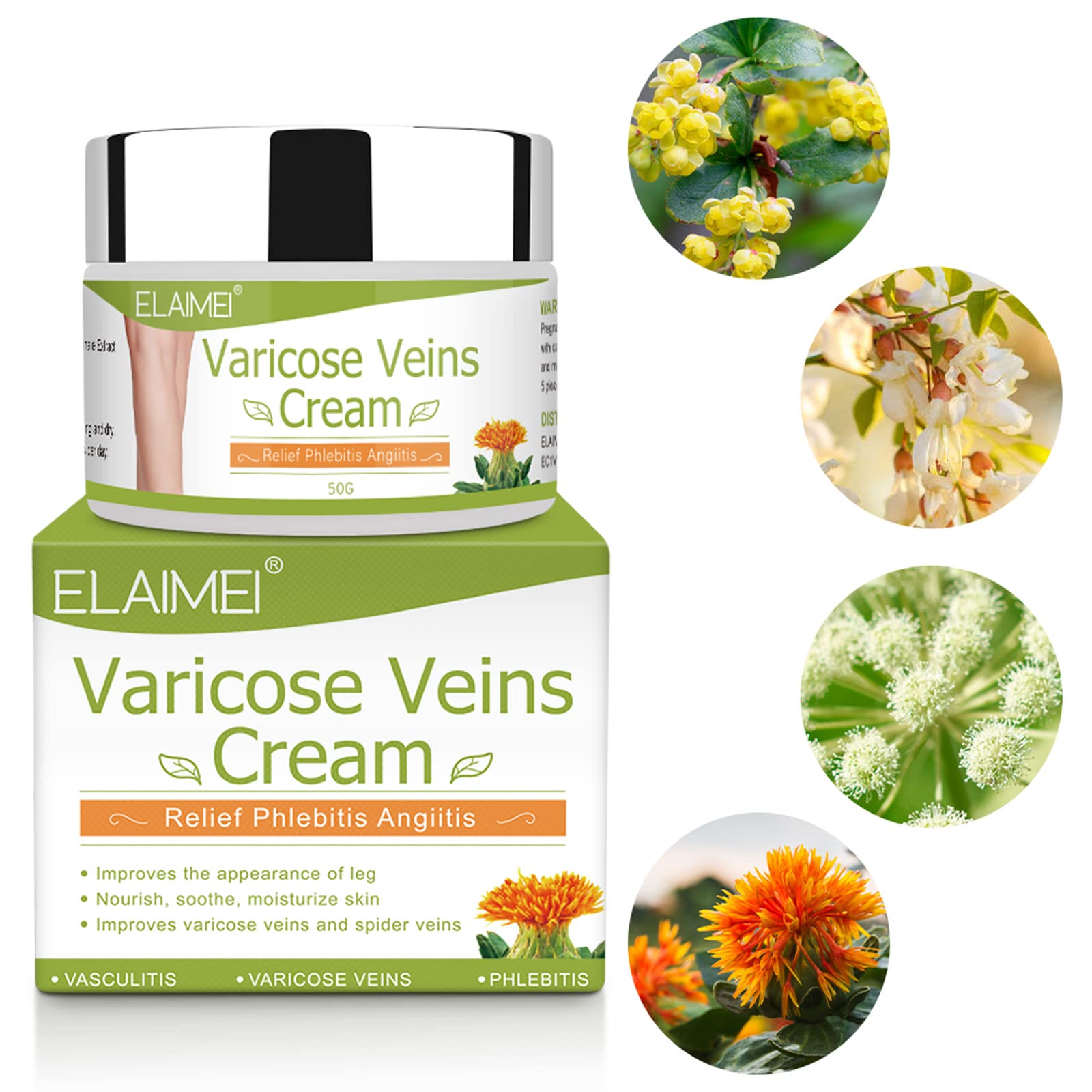 Varicose Veins Cream, Soothing Leg Cream with Natural Ingredients for Improving Blood Circulation Spider Veins, Strengthen Capillary Health and Relieve Pain of Legs - 1.8oz