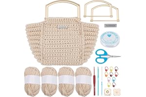 INFUNLY White DIY Crochet Bag Set for Beginners Handbag with Handle Knitting Kit DIY Crochet Bags Bottom Kits with Step-by-St