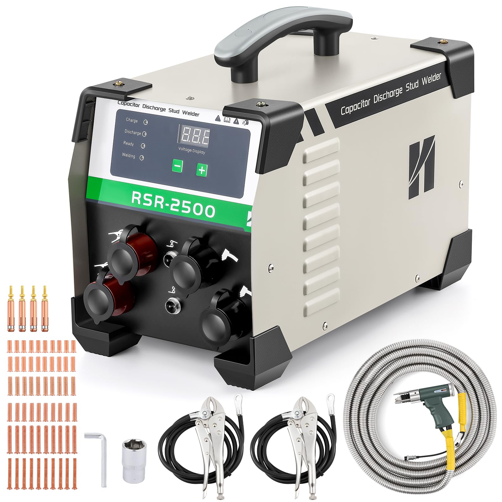 Photo 1 of Huanyu Capacitor Discharge Stud Welder M3-M10 Stud Bolt Plate Welder Welding Machine Welding Bolt Plate Insulation Nail Screw Low Carbon Steel Aluminum Brass RSR-2500 (110V)