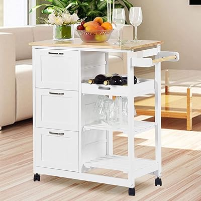 NSdirect Kitchen Island Cart with 3-Tier Wine Rack & Storage
