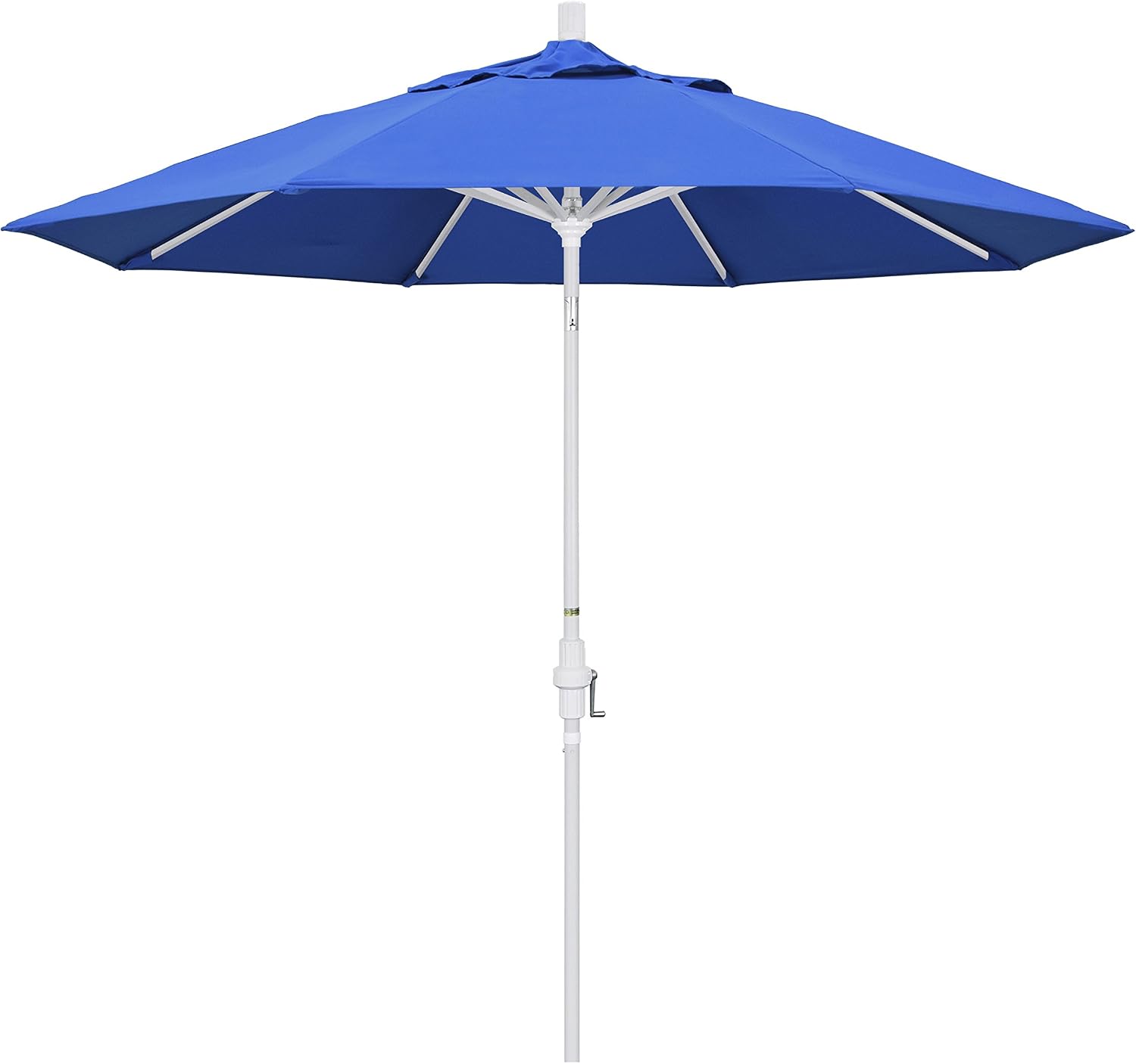 Amazon Com California Umbrella 9 Round Aluminum Market Umbrella Crank Lift Collar Tilt White Pole Royal Blue Olefin Patio Umbrellas Garden Outdoor
