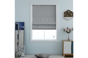 Everyday Celebration Roman Shades for Windows, Cordless Room Darkening Roman Window Shades, Pull Down Window Treatment, Indoor Blinds & Shades with Woven Fabric 48" W X 64" H, (Pewter)