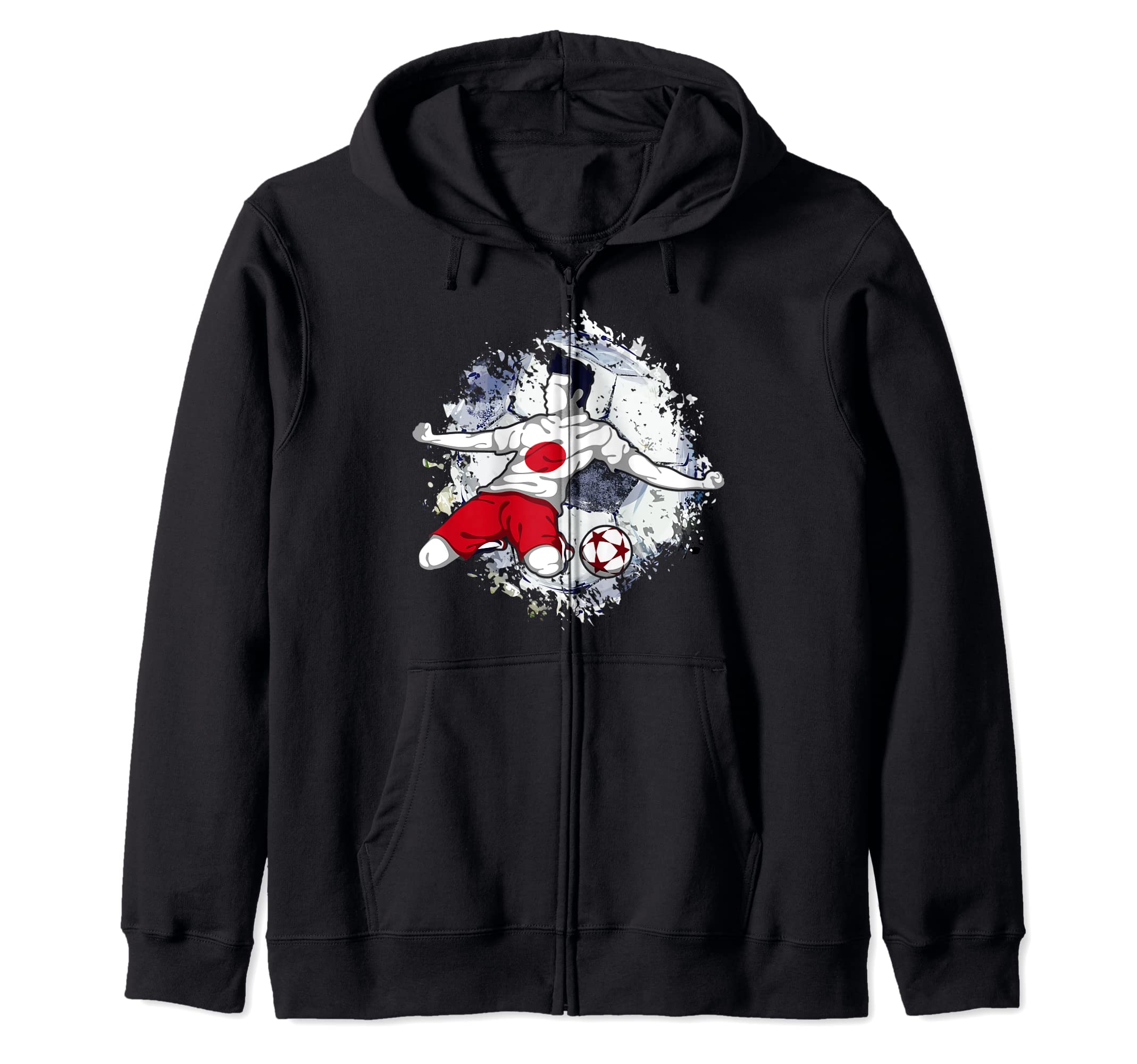 Japan Soccer Japanese National Flag Football Striker Design Zip Hoodie