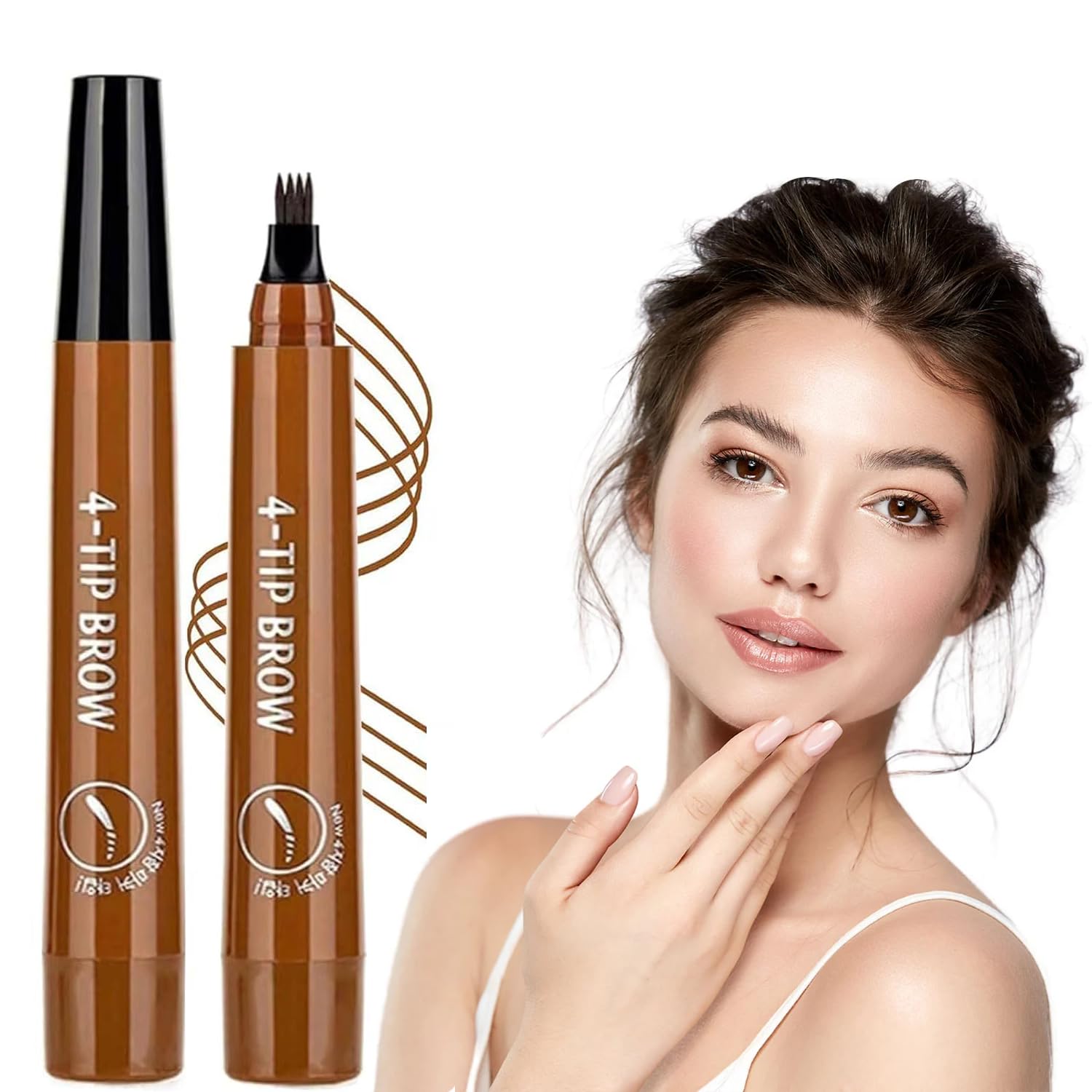 Photo 1 of 2025 Upgraded Magic Eyebrow Pencil - 3D Waterproof, Sweatproof & Long-Lasting All Day 4-Tip Microblading Brow Pen for Vivid & Hair-Like Brows Contouring & Precise Magic with 4 Fork (Light Brown)