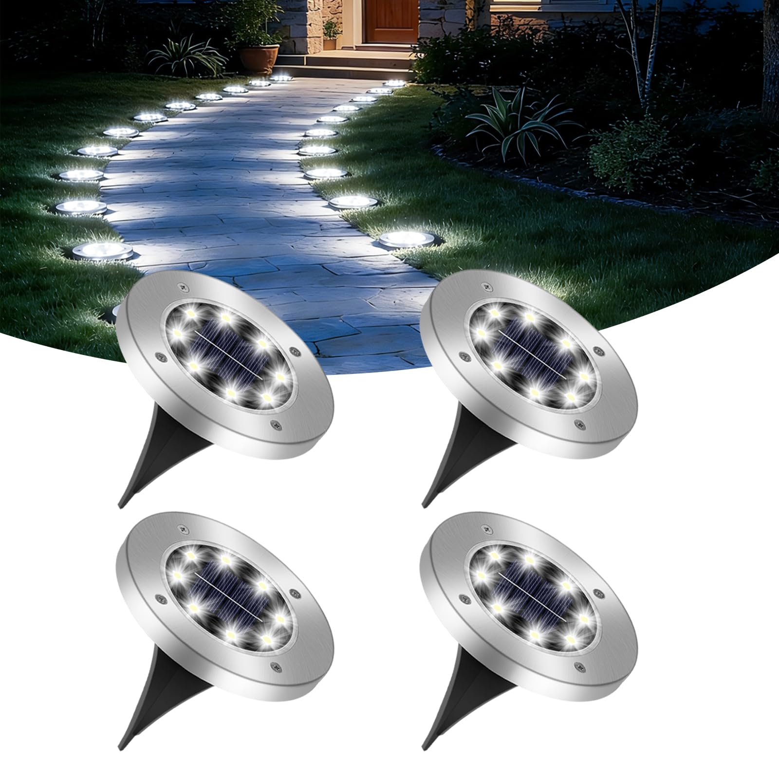 Caldarax Solar Ground Light Outdoor Garden, Deck Lights Solar Powered IP65 Waterproof, Garden Floor Lights for Path Lawn Walkway Driveway Yard Landscape Patio, 4 Pack (8LEDs Cool White) — image 1