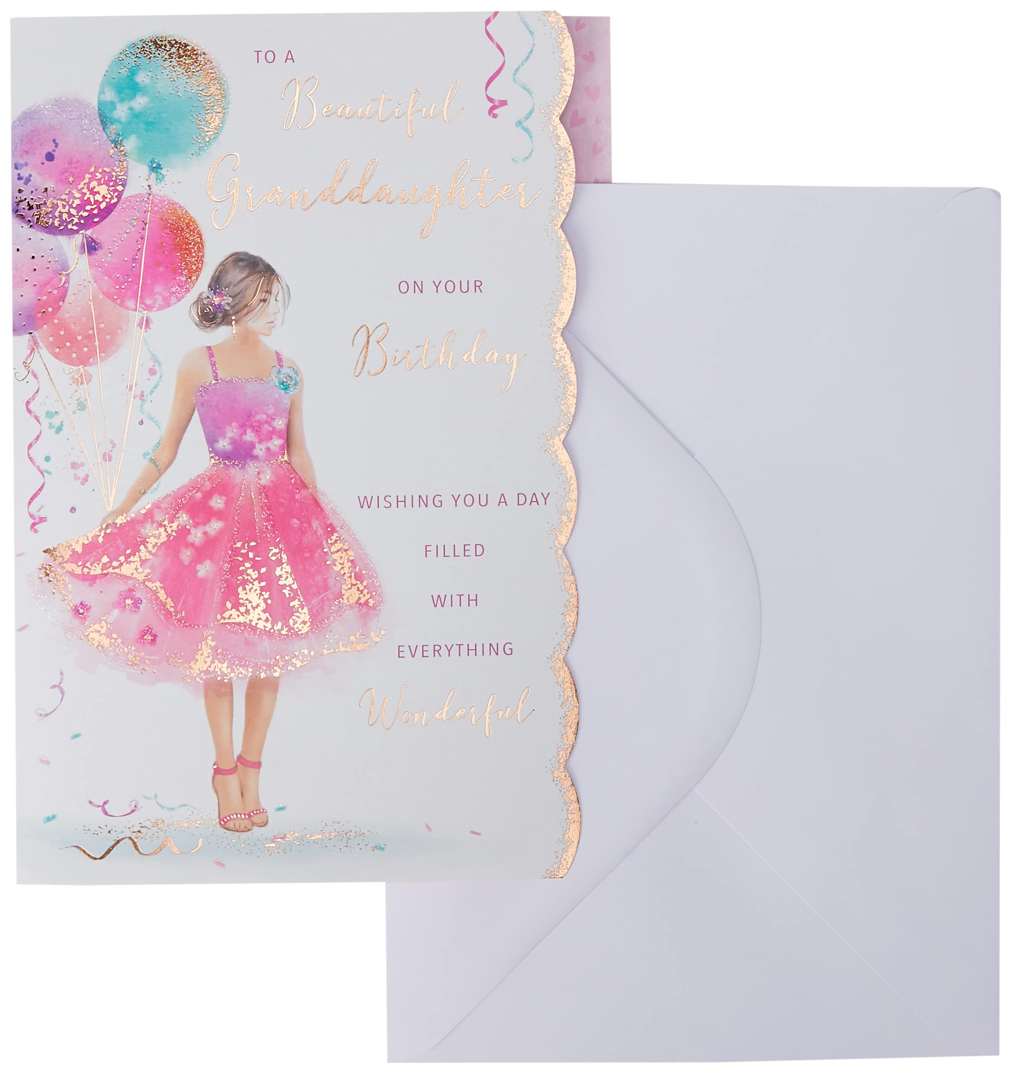 Piccadilly Greetings Birthday Card Granddaughter - 10 x 7 inches - Regal Publishing, grey|peach|pink