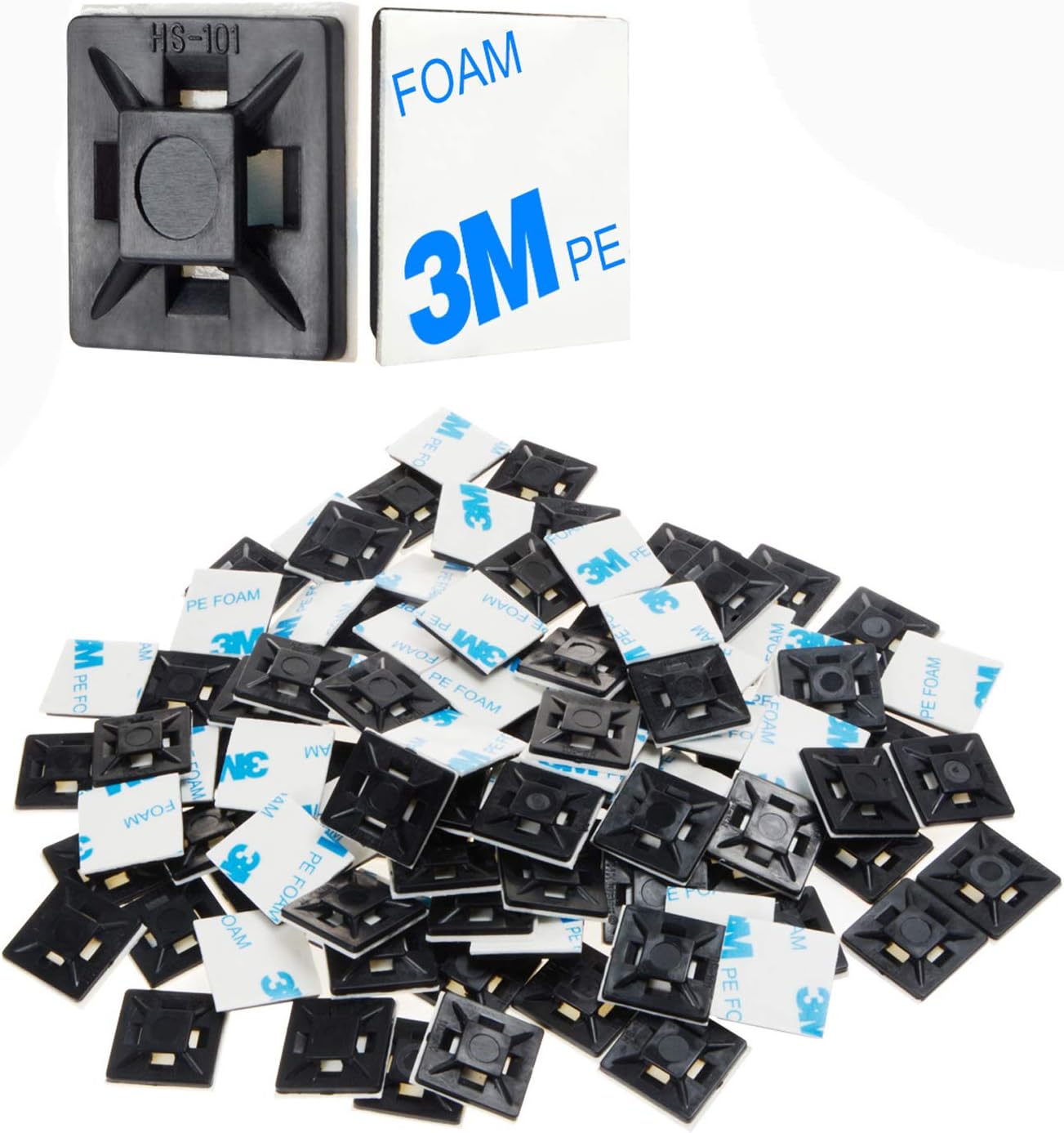 100 PCS 0.82" (20mm) Cable Zip Tie Mounts Self Adhesive Wire Cable Clips Organizer Holders Black