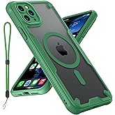 Teayoha for iPhone 11 Pro Max Case, Translucent Matte Back Compatible with Magsafe Magnetic Slim Shockproof Protective Case with Lanyard Strap Phone Cover 6.5-inch, Green