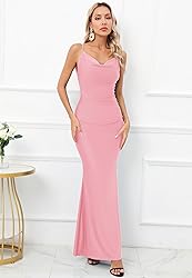 Capuffy Women Drape Neck Formal Maxi Dresses Lace