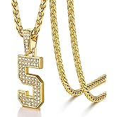 U7 Gold Initial Number Necklace for Men Women, 18K Gold/Silver Plated Diamond CZ Letter Pendant Necklace Big A-Z 0-9 Hip Hop Jersey, Customerized Letter Wheat Chain 22 Inch for Athletes Rappers