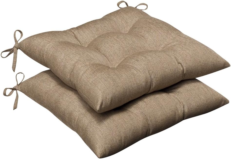 Pillow Perfect Indoor/Outdoor Wrought Iron Seat Cushion (Set of 2) with Sunbrella Linen Sesame Fabric, 19 in. L X 18.5 in. W X 5 in. D