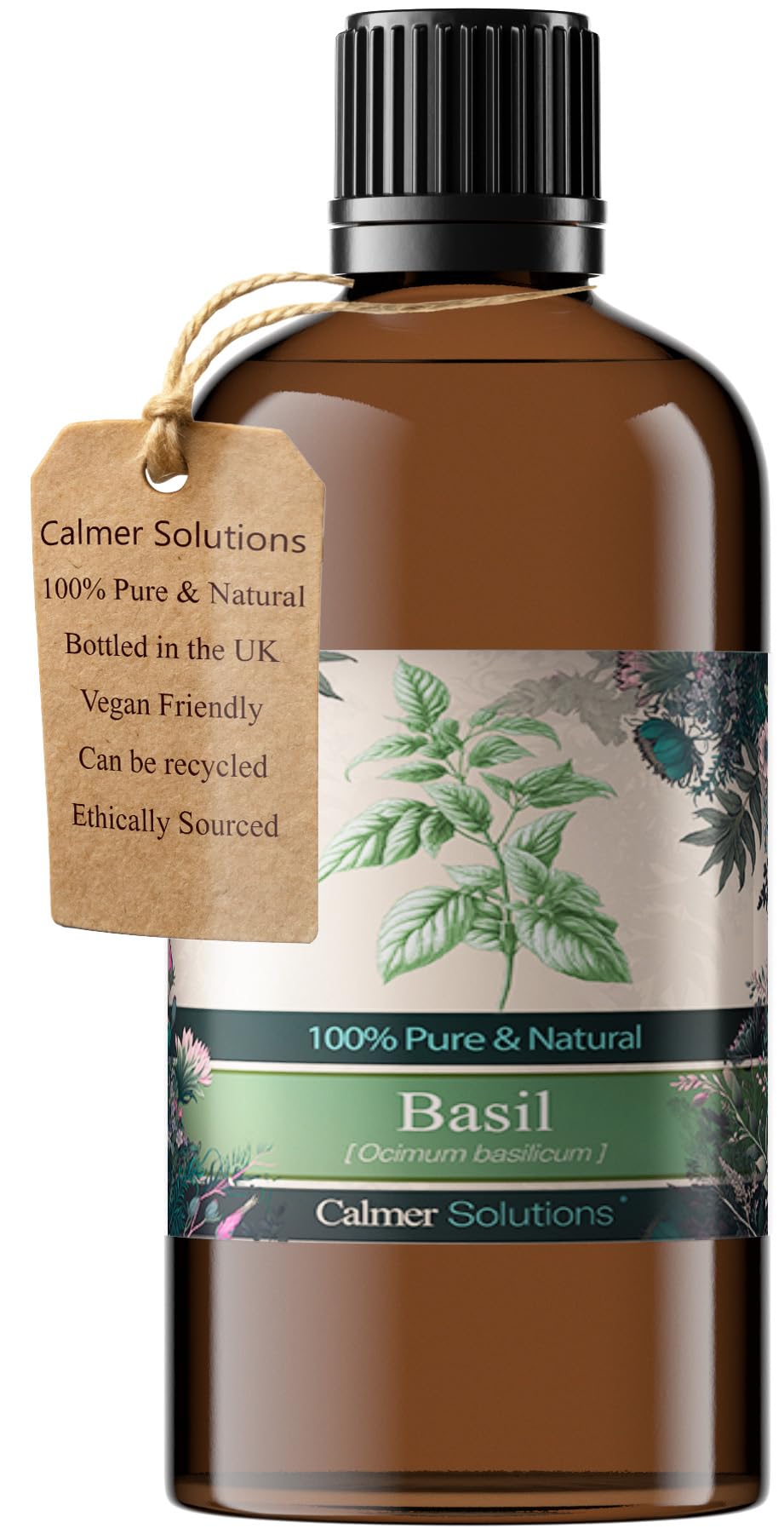 Calmer Solutions | Basil - 100ml | Antiseptic, Calming, Colds | Pure 100% UK Sourced Natural Essential Oils | Professional or Home use | Diffusers, Humidifiers, Candles & More