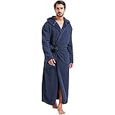 FashGudim 400g Mens Plush Robe with Hood Full Length Winter Long Luxury Hooded Bathrobe for Men Big and Tall