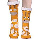 MQELONG Womens Super Soft Cute Cartoon Animal fuzzy Cozy Non-Slip Winter Slipper Socks