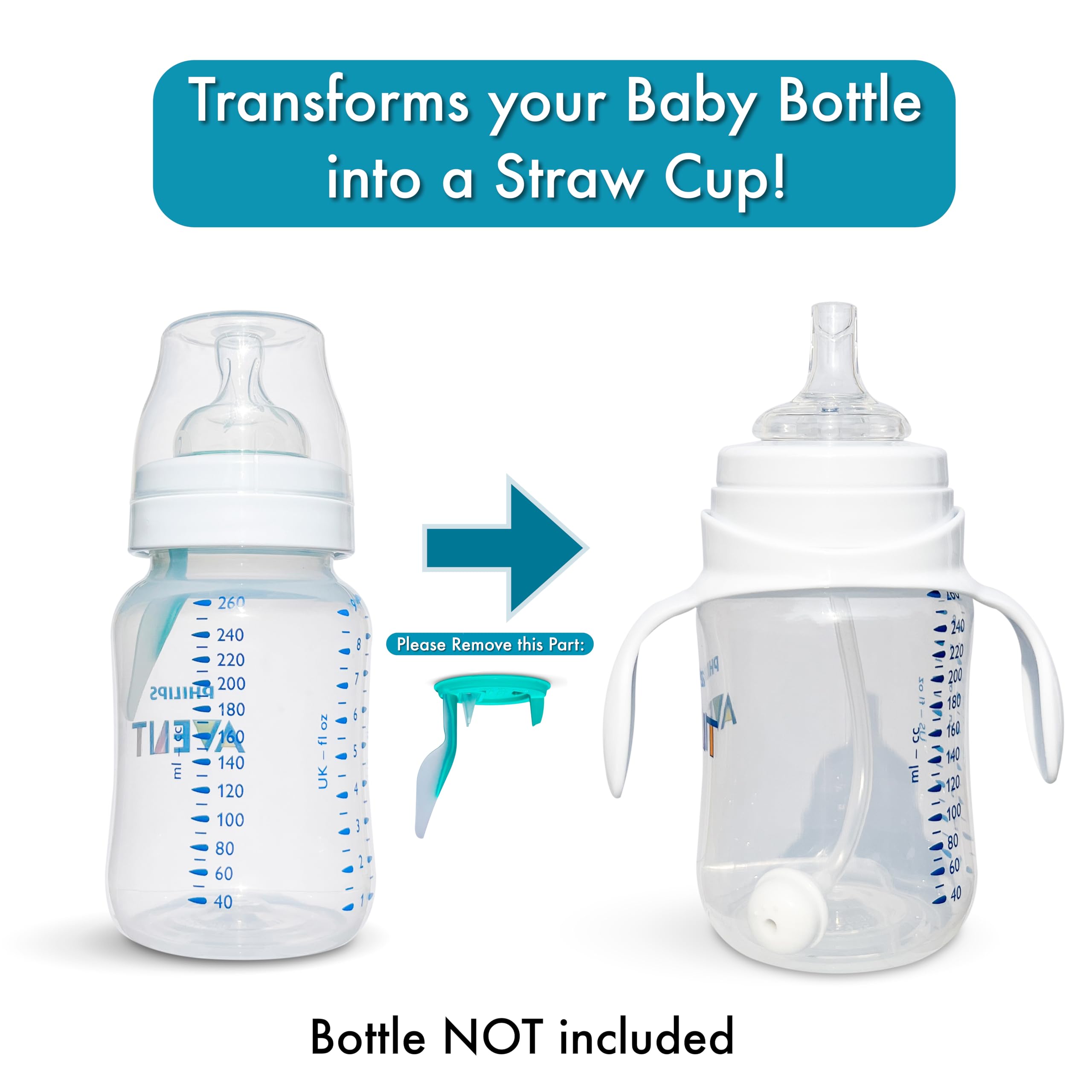 Straw Cup Conversion Kit for Philips Avent Anti-Colic Baby Bottles 2-Count, Food Grade Silicone Straw Nipples, Weighted Straw, Bottle Handles and Straw Cleaning Brush, BPA-Free, 6+ Months (Straw Kit)