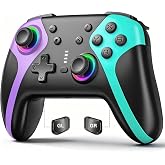GaloDrmy Wireless Switch Controllers for Nintendo Switch/OLED/Lite/Switch 2 | 1000mAh Rechargeable Switch Pro Controller with 10 Color Light/Hall Effect Joystick/Wake Up/Turbo/Motion Control,Purple&amp;Green