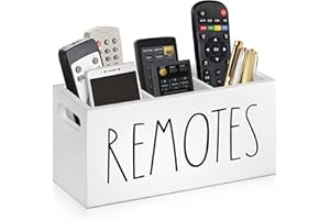 ANRXNCY Remote Control Holder Caddy Organizer, Wooden TV Remote Holder with 3 Compartments, Remote Organizer for Table, Farmhouse White Remote Caddy Storage for Table, Media Storage Box for Living Room, Bed