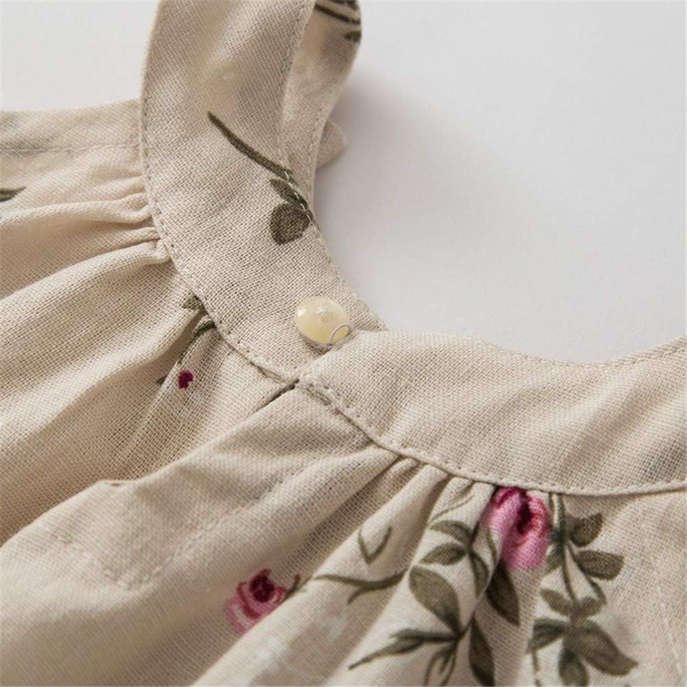 HILEELANG Little Girls Cotton Dress Sleeveless Casual Summer Sundress Flower Printed Jumper Skirt: Clothing
