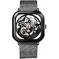 CIGA Design Automatic Mechanical Watch C Series Skeleton Analog Wrist Watch with Milanese and Leather Strap Sapphire Crystal Mirror Gifts for Men and Women