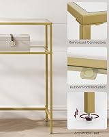 VASAGLE Console Table Gold Glass Top 35x100x80cm Adjustable Legs view 8