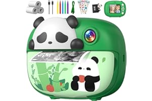 Uffylle Panda Kids Camera Instant Print Photo with 32G Card, 1080P HD Video Instant Cameras Age 3-12, Digital Toddler Camera Toys with Color Pens for DIY 3-12 Year Old Girls Boys Gifts Birthday, Green