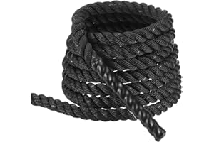 MECCANIXITY Battle Rope 20ft x 1 Inch Polyester Workout Rope Heavy Fitness Exercise Rope for Strength Training Home Gym Muscle Building, Black