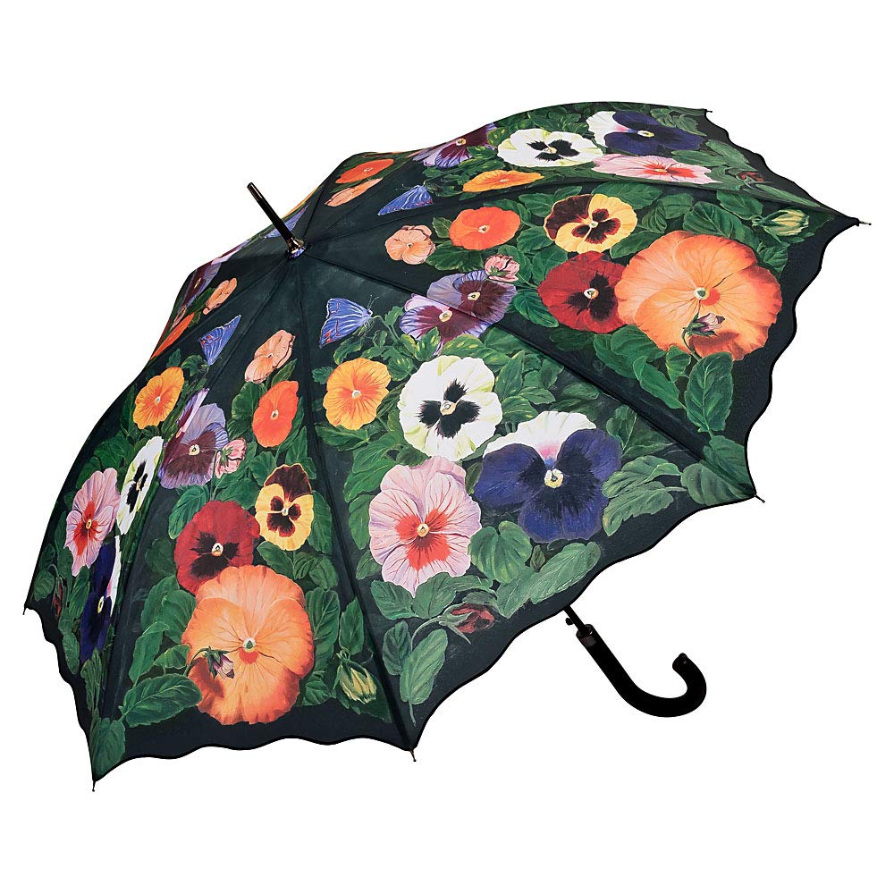 VON LILIENFELD® Umbrella Cane Large Sturdy Automatic Opening Floral Pansies, Multicolored, 88/90, Umbrella cane