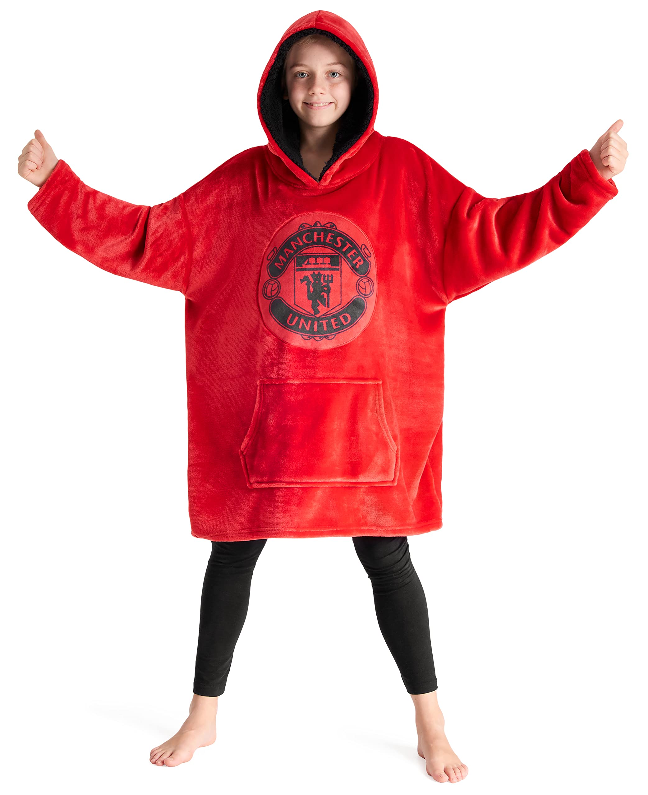 Manchester United F.C. Boys Oversized Fleece Hoodie, Hooded Poncho, Cosy Loungewear - Gifts for Boys (Red) โ image 1