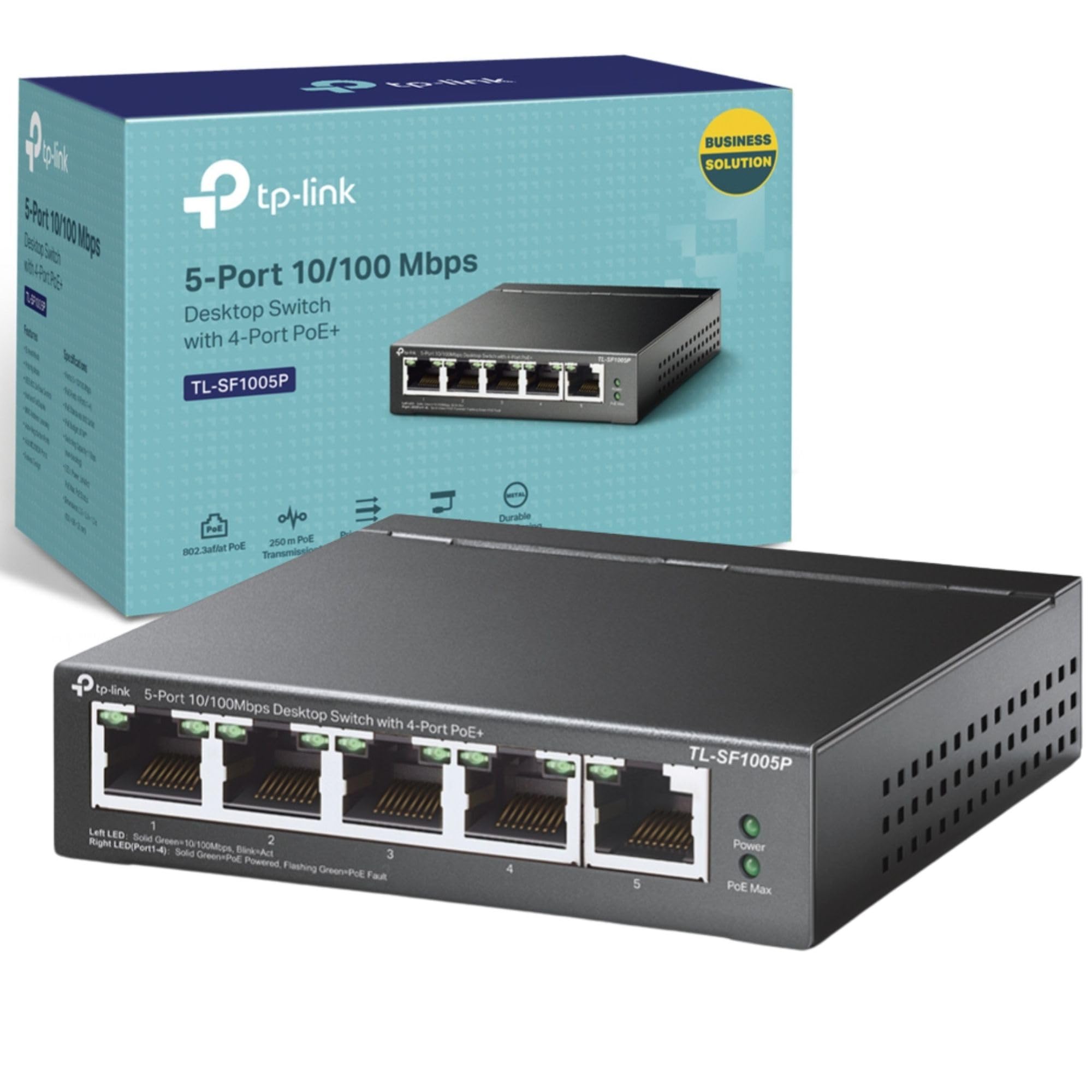 TP-Link TL-SF1005P 5 Port Fast Ethernet PoE Switch, 4 PoE+ Ports at 67W, Desktop Network Swtich, Plug & Play, Sturdy Metal with Shielded Ports, Fanless, Extend and Priority Mode — image 1