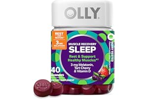 OLLY Muscle Recovery Sleep Gummies, Sleep and Sore Muscle Support, 3mg Melatonin, Tart Cherry, Vitamin D, Berry Flavor - 40 Count