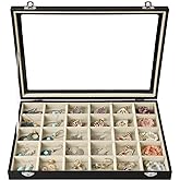 Stratalife Earring Organizer Jewelry Holder Organizer Drawer Earring Storage Jewelry Tray with Clear Lid Ring Box for Women Girls Anti Tarnish 30 Grid (Beige Black)