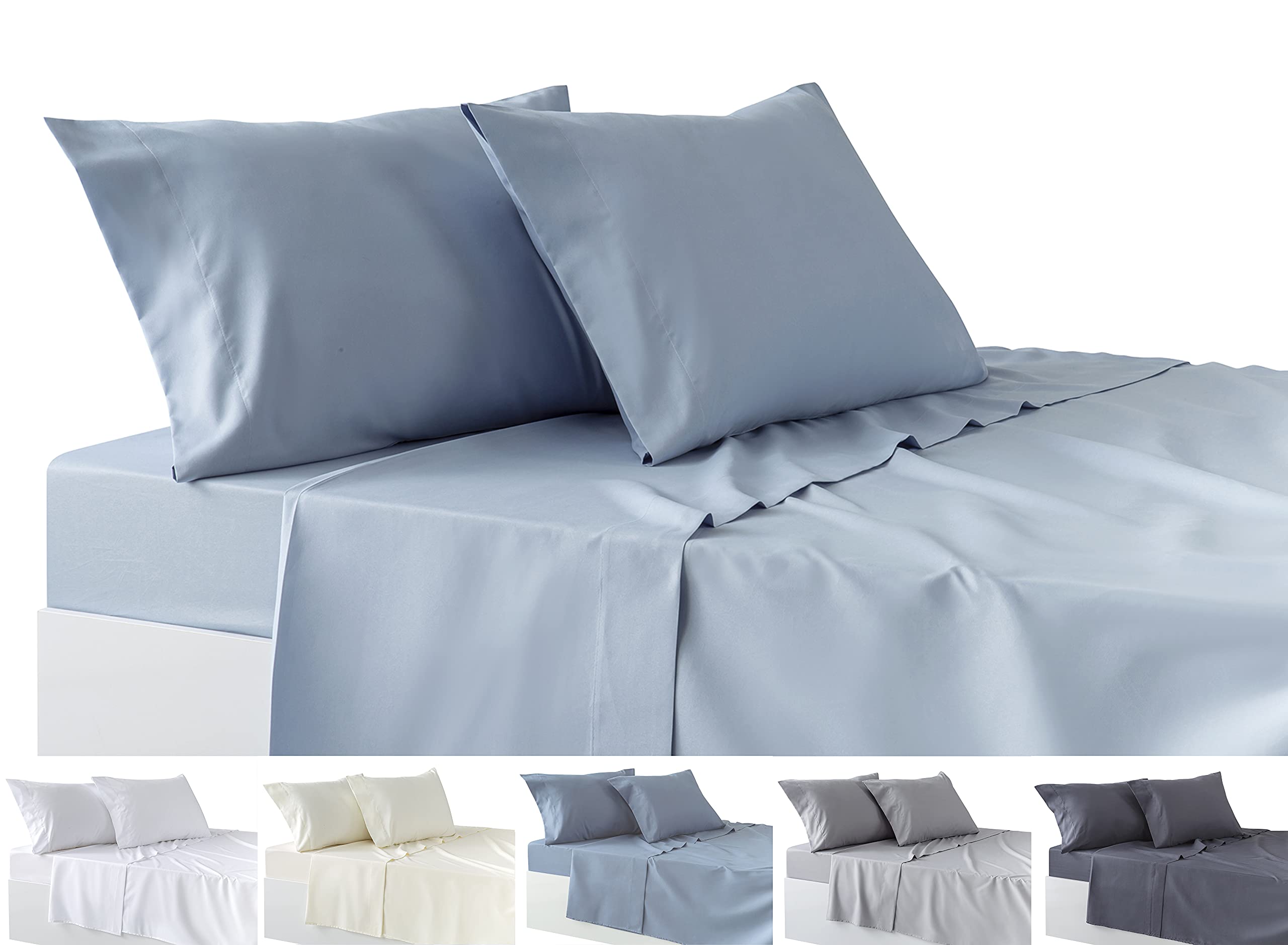 Todocama 4-Piece Bedding Set – Fitted Sheet – Top Sheet – Two Pillowcases 50 x 80 cm (Bed 90-90 x 190/200 cm, Light Blue)