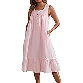 Kabento 100% Cotton Nightgowns for Women Soft Sleeveless Tank Night Gowns Sleepwear with Pockets