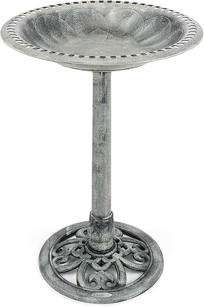 CHRISTOW Plastic Resin Bird Bath Round Pedestal Victorian Style Grey 60cm