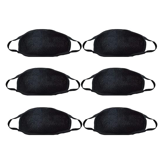 Anti-Pollution, Dust Protection Cotton Reusable Unisex Cloth Face Mask Black - Combo Pack of 6 (nvrmaskmesh-pack6-black)