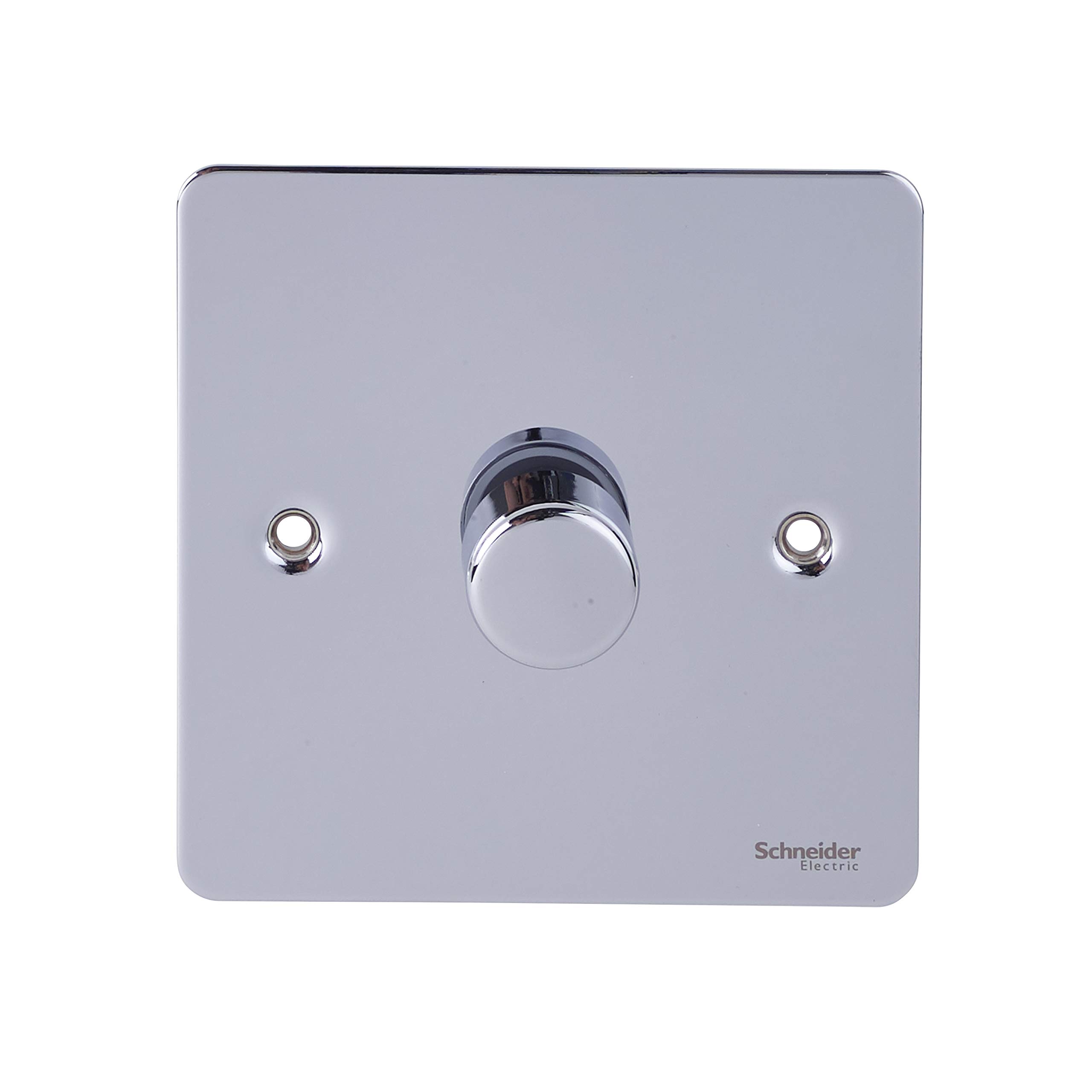 Schneider Electric Ultimate Flat Plate - Single 2 Way Dimmer Light Switch, Main & Low Voltage, 400W/VA, GU6212CPC, Polished Chrome