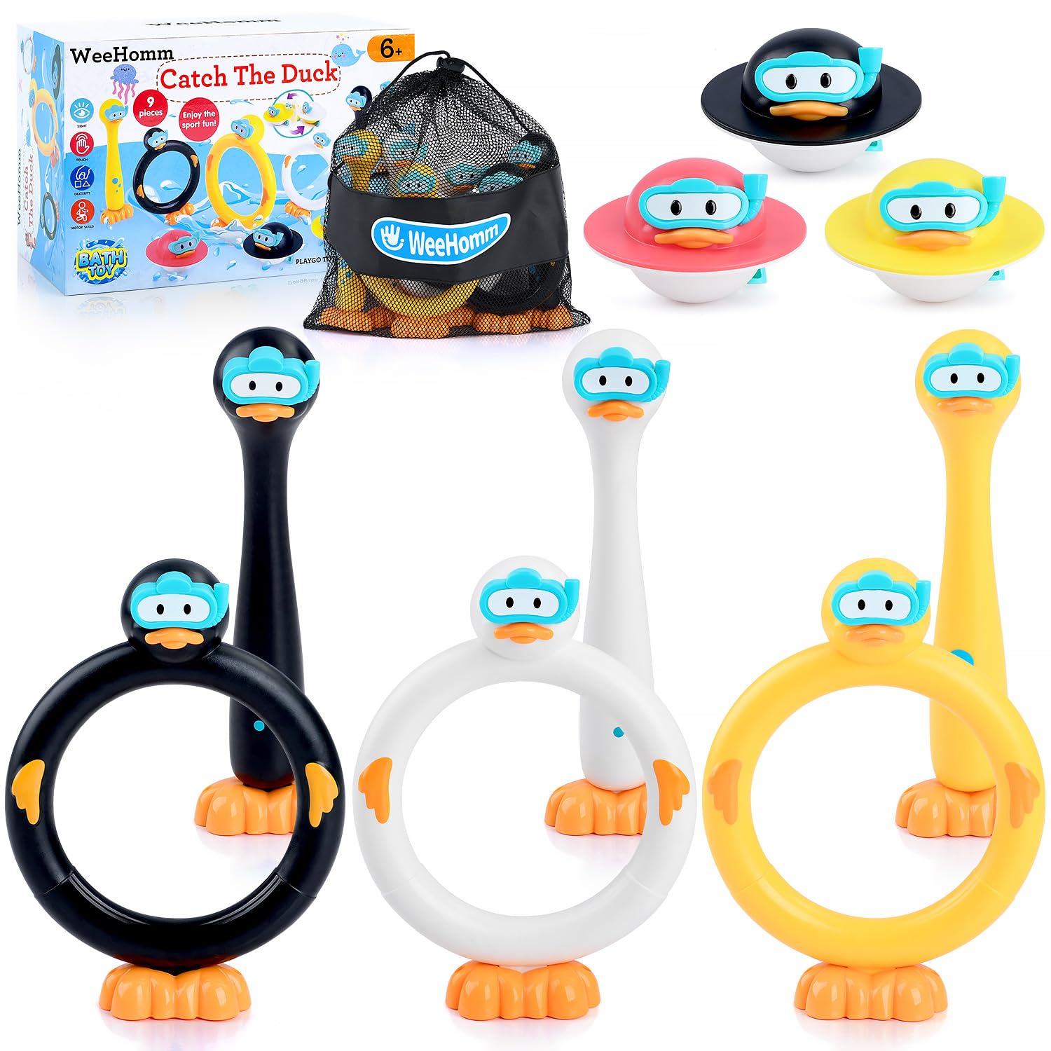 Photo 1 of WeeHomm Pool Diving Toys for Kids, 9 PCS Swimming Pool Diving Rings, Summer Duck Dive Sticks with Duck Float Toys for Kids 4-8 8-12, Fun Outdoor Underwater Pool Games for Teens